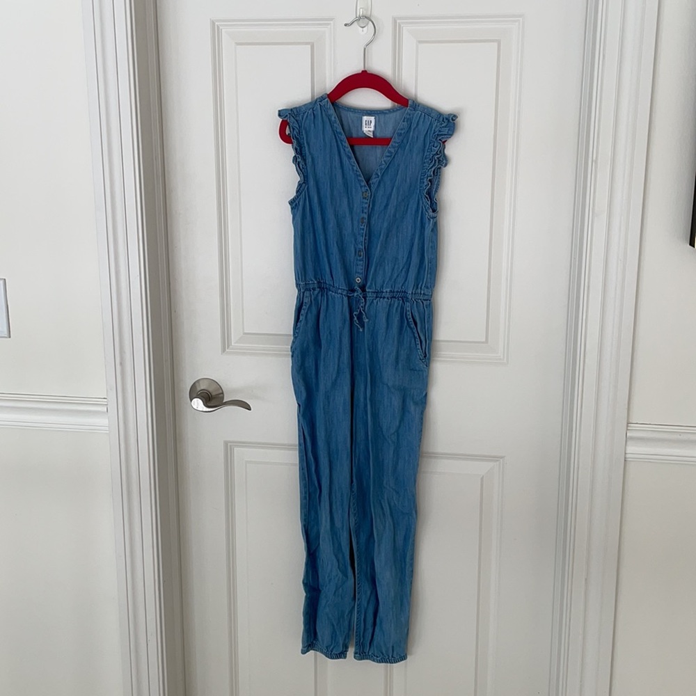 Blue chambray jumpsuit